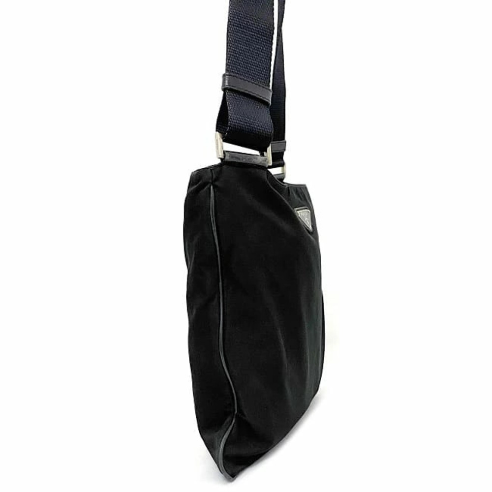 Prada Shoulder Bag Black Silver Nero Black Tessuto Sacoche Triangle Plate - Picture 3 of 10